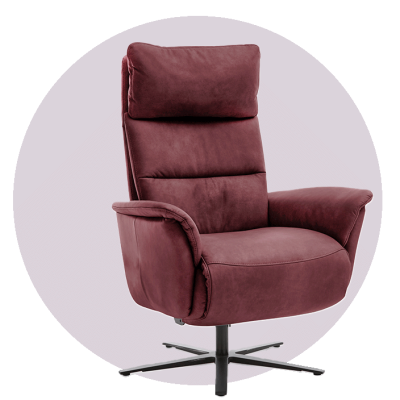 vito Variety Sessel in rotem Leder Punch merlot, Inklusive getrennter und synchroner motorischer Verstellung der Fußstütze und Rückenlehne zur Liegeposition.