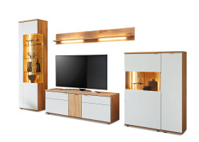 Wohnwand vito Berghe in Tonweiss matt, Balkenbuche (NB)