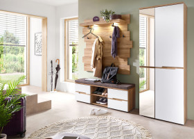 Garderobenschrank vito CLYDE in weiß supermatt, Mauvella Oak