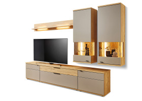 Wohnwand vito Berghe in Tonweiss matt, Balkenbuche (NB)