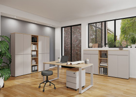 Kufenschreibtisch vito Lapito in Lindberg Eiche / Kaschmir