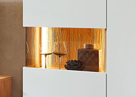 Wohnwand vito Berghe in Tonweiss matt, Balkenbuche (NB)